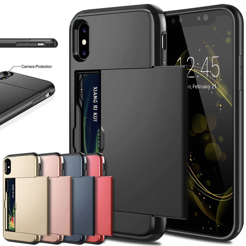 Fundas de teléfono para iPhone 11 Pro Max SE 2022, carcasa deslizante, armadura, BILLETERA, tarjetero, XR, X, XS, MAX, 7, 8, 6, 6S Plus, 5, 5S ► Foto 1/6