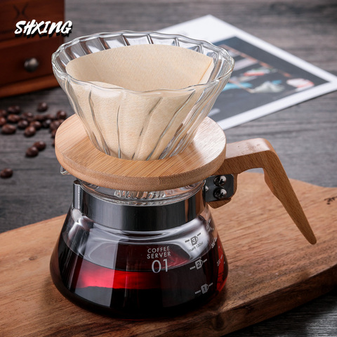 SHXING-juego de tres piezas V60 para café, servidor de vidrio, cafetera, hervidor, Barista percolador ► Foto 1/5