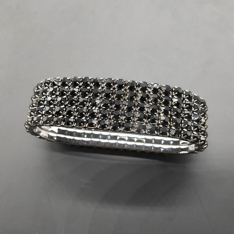 TDQUEEN-pulsera elástica de cristal negro para mujer, brazalete de 5 filas, con pistola plateada, para boda, novia, con diamantes de imitación elásticos ► Foto 1/1