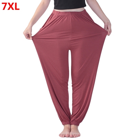 Pantalones de talla grande para mujer, pantalón de chándal elástico largo de talla grande, cintura alta, para yoga, pijama, ropa de casa, 7xl, 6xl, 5xl ► Foto 1/6