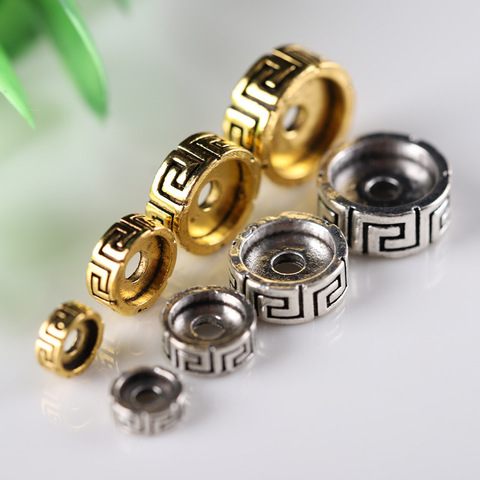 20 unids/lote Vintage el budismo símbolo plano de perlas de 8mm 10mm 12mm tibetana cuentas de Metal de oro de oración espaciador resultados de la joyería de DIY ► Foto 1/3