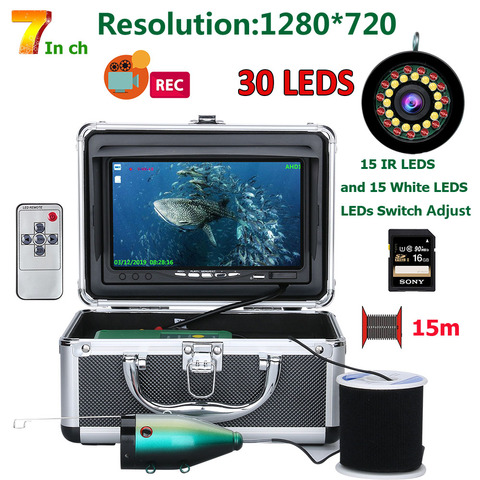 Buscador de peces con cámara de pesca submarina HD, 7 pulgadas, HD, 1080P, DVR, pantalla de 1280x720, 15 Uds., LED blanco + 15 Uds. Lámpara de infrarrojos ► Foto 1/6