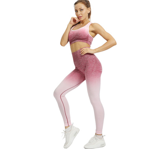 Conjunto de Yoga sin costuras para mujer, ropa deportiva para entrenamiento, gimnasio, sujetador de yoga, Leggings deportivos, para correr, 2 uds. ► Foto 1/6