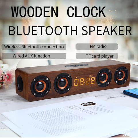 Columna de altavoz portátil para cine en casa barra de sonido inalámbrica con Bluetooth, altavoz de madera, alarma, reloj, Radio, subwoofer, altavoz para TV, AUX, USB ► Foto 1/6