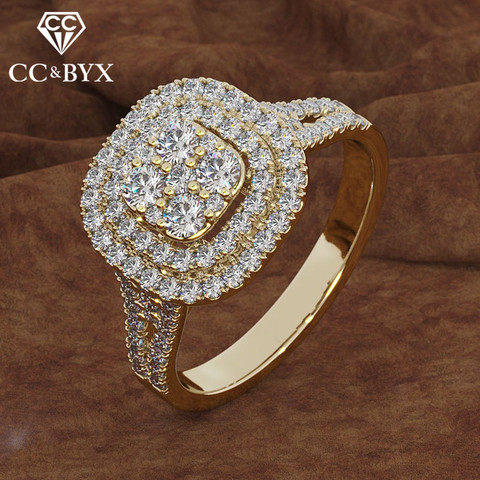 CC los anillos de boda para las mujeres Cubic ZIrconia anillo cuadrado de piedra de lujo de oro amarillo anillo de compromiso accesorios envío CC2338 ► Foto 1/6