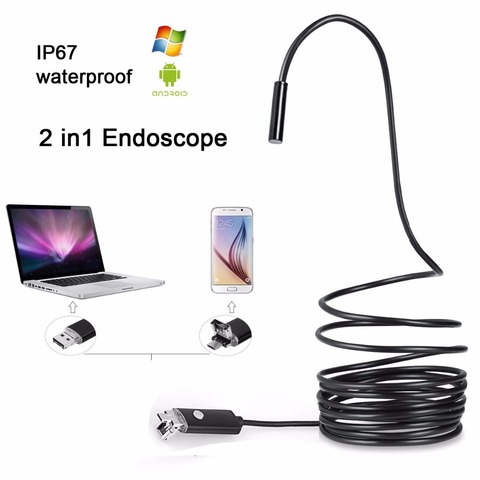 Cámara endoscopio 1m 2m lente USB 7mm tubo semirrígido endoscopio boroscopio inspección de vídeo IP67 impermeable para Android PC ► Foto 1/6