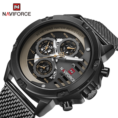 NAVIFORCE-reloj de cuarzo informal para hombre, cronógrafo con correa de acero impermeable, con calendario, marca de lujo ► Foto 1/6