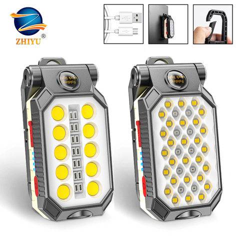 ZHIYU-linterna LED COB recargable, luz de trabajo portátil magnética, linterna de Camping a prueba de agua, diseño magnético con pantalla de alimentación ► Foto 1/6