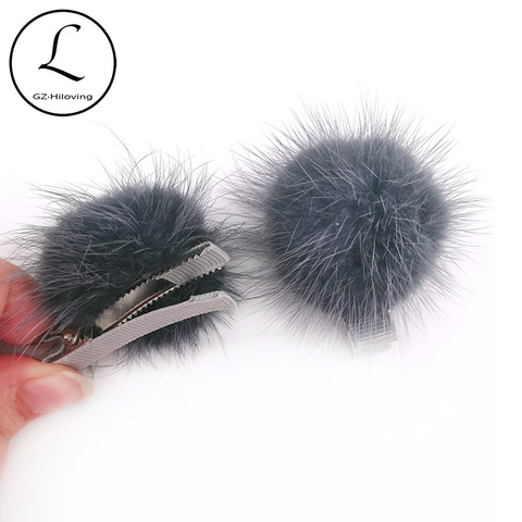 Las muchachas del bebé de piel de visón Real pompón pelo Clips 5cm gran broche de princesa niños diademas para el cabello accesorios 2 uds regalo de Navidad ► Foto 1/6