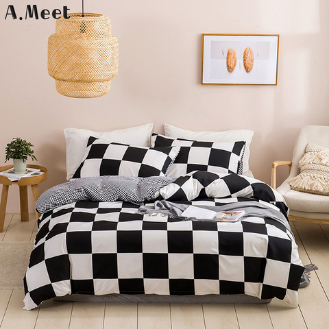 Juego de sábanas en blanco y negro Rejilla Enrejado Ropa de cama Conjuntos de edredón de verano simple Funda King Size Edredón Queen Twin Bedroom Luxury juego de cama ► Foto 1/6