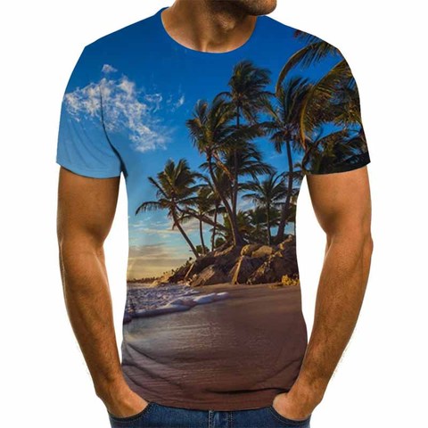 Camiseta de la serie de viento Natural para hombre, camiseta gráfica 3D, tops informales Harajuku, camisa de cuello redondo de talla grande, ropa de calle de verano ► Foto 1/6