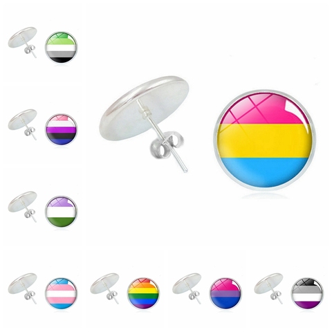 Pendientes de arcoíris convexos de cristal para mujer, accesorios para la oreja, Gay, orgullo, chica, 2022 ► Foto 1/6