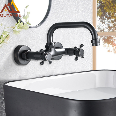 Quyanre – Grifo de lavabo de dos clavijas para montaje en pared, Grifo de pared para cocina, clavijas para agua fría y caliente, con rotación 360 grados, varios colores ► Foto 1/6