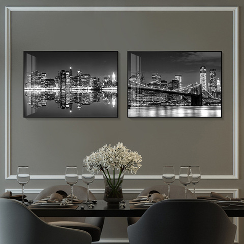 Pintura en lienzo en blanco y negro para decoración del hogar, póster impreso de paisaje de ciudad del mundo, París, Londres, Nueva York, arte de pared de estilo nórdico ► Foto 1/6