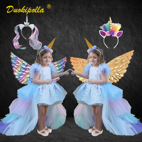 Vestido de unicornio de arcoíris para niña, vestido de fiesta con alas de Ángel y colas largas para niña, disfraz de princesa, vestido de bola Lol, vestido de poni para niña pequeña ► Foto 1/6