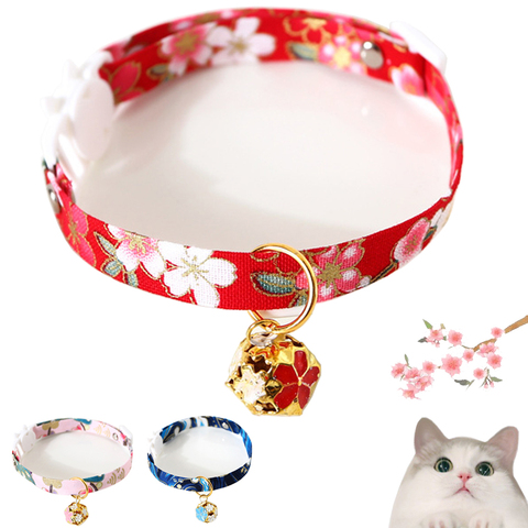 Collar de gato con campana hueca, Collar de gato pequeño de estilo japonés, collares de seguridad ajustables para cachorros y gatitos, lazo de conejo para mascotas ► Foto 1/6