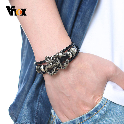 Vnox-Pulseras de cuero en capas con abalorios de escorpión, joyería informal ► Foto 1/6