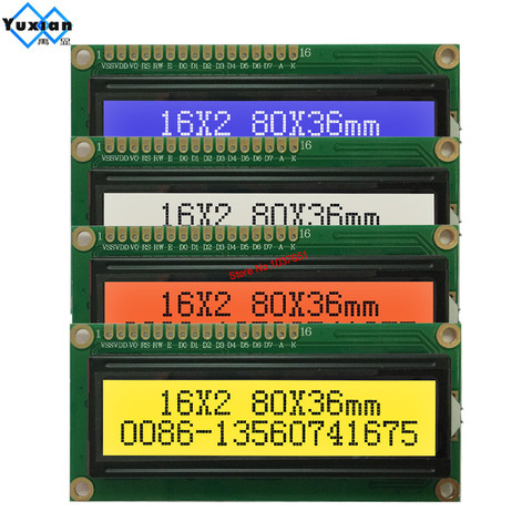 Pantalla LCD de plástico, 1602, verde, azul, blanco, rojo, negro, con letras 5v, 3,3 v, HD44780, SPLC780D ► Foto 1/6