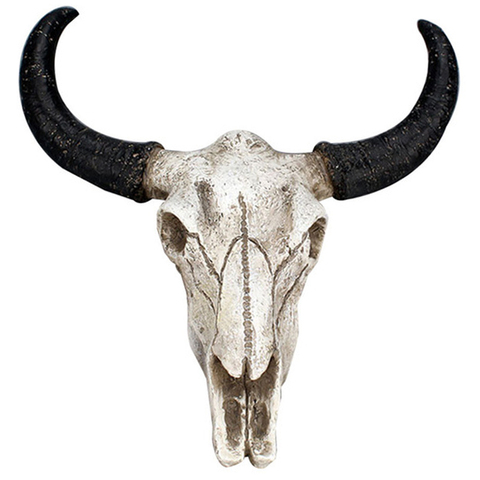 Cabeza de cráneo de vaca de Longhorn de resina decoración colgante de pared 3D, escultura de animales salvajes, figuritas artesanales, cuernos para decoración de Halloween para el hogar ► Foto 1/6