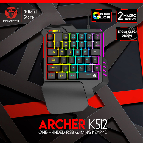 FANTECH K512, 35 teclas, 2 Macro, Mini teclado LED de alta sensibilidad, operación con una mano, FPS, profesional, jugador para PC y portátil ► Foto 1/6