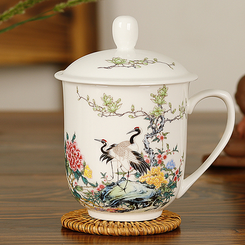 Jingdezhen con tapa-taza de té de cerámica, taza de agua de hueso de China, para reuniones en la oficina, HUP, empresa de Hotel, logotipo en Pastel personalizado ► Foto 1/6