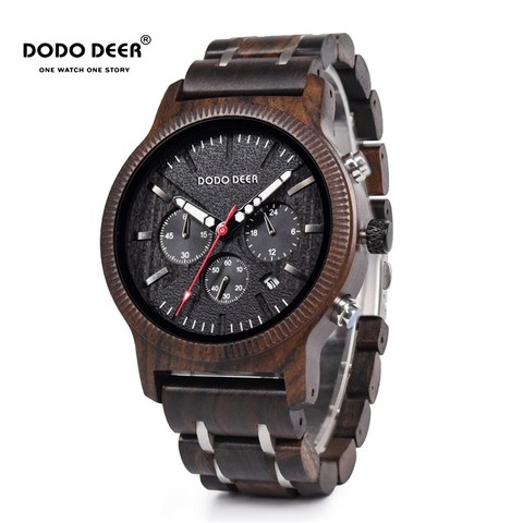 DODO DEER-Reloj de madera de acero inoxidable para hombre, cronógrafo de cuarzo, con caja de madera, masculino ► Foto 1/6