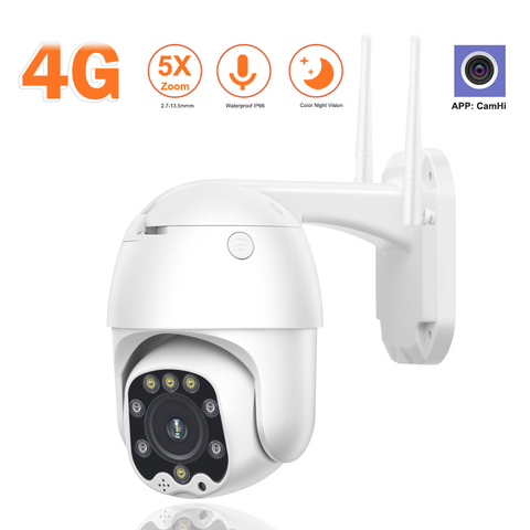 Cámara con zoom automático o de lente fija para vigilancia del hogar, dispositivo de seguridad con tarjeta SIM 4G, 1080P PTZ y autoenfoque 5X 2.7-13.5mm o de enfoque fijo 6mm con CCTV y wifi tipo Camhi para exterior ► Foto 1/6