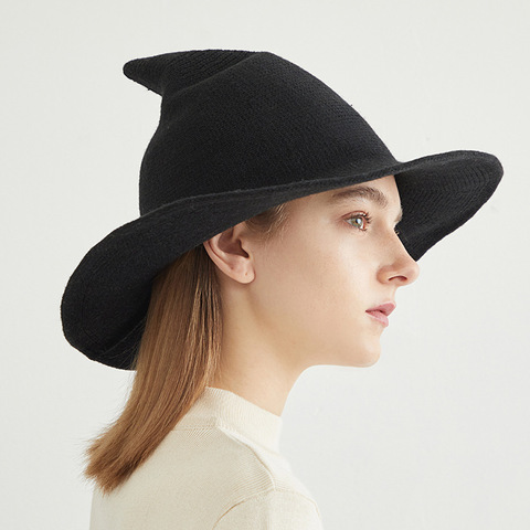 Nueva moda tejido de punto Otoño Invierno sombreros de cubo gorro de bruja Halloween de lana de las mujeres de punto el sombrero regalos divertido Sombrero puntiagudo sombrero de pescador ► Foto 1/6