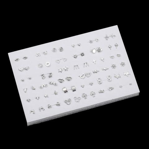 36 pares de pendientes de plata variada al azar para mujer, mariposa, lazo, flor, corazón, conjuntos de pendientes de botón de plástico pequeños para chica, joyería para fiesta ► Foto 1/6