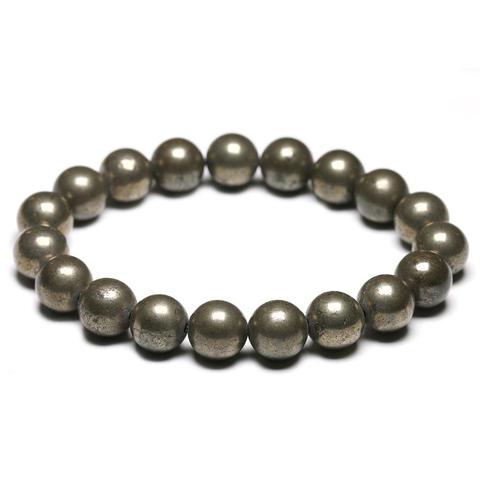 Pulsera elástica con cuentas de pirita Natural para hombre y mujer, brazalete de cuentas redondas de 6, 8 y 10mm, Gema auténtica, joyería fina ► Foto 1/6