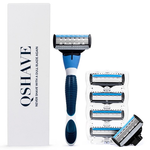 QShave azul marca hombres Manual maquinilla de afeitar cortadora de hoja de cuchilla de seguridad hecho en EE. UU. de la máquina de afeitar de pelo recto de depiladora ► Foto 1/6
