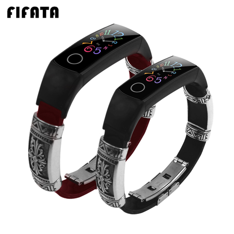 FIFATA-Correa de repuesto para reloj Honor Band 4 y 5, correa de cuero y Metal, accesorios para Huawei Honor Band 5/4 ► Foto 1/6