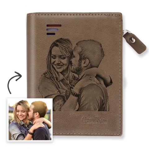 Carteras con espacio para foto personalizadas para hombre, billetera personalizada con imagen de grabado, monedero multifuncional con cremallera ► Foto 1/6