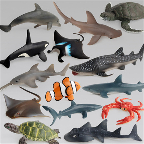 Figuras de acción de plástico de animales del océano, set de simulación nueva de animales del océano, ballena, tiburón, tortuga marina, juguete educativo, regalo de figura ► Foto 1/6