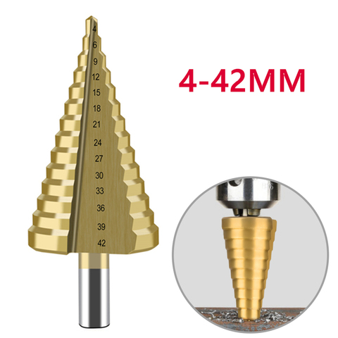 Brocas escalonadas de acero de alta velocidad, cortador de agujeros para madera, HSS, herramientas eléctricas de perforación recubiertas de titanio, 4-32mm, 4-39mm, 4-42mm, 1 uds. ► Foto 1/6