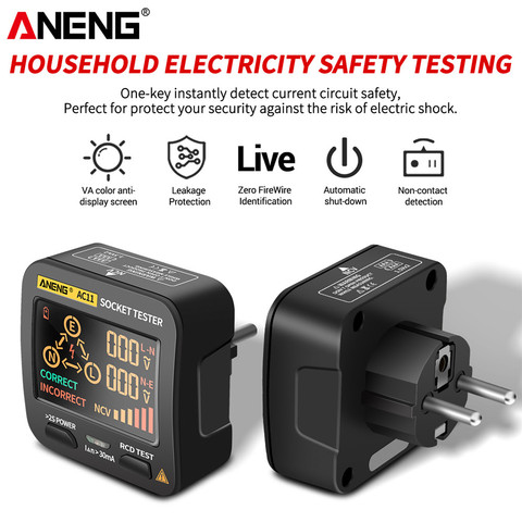 ANENG AC11 tester digital multimeter profesional test comprobador led tester automotriz rcd espanyol detector de fases probador de led ethernet tester comprobador enchufes US/UK/EU/AU enchufe tierra línea cero NCV ► Foto 1/6