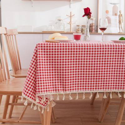 Mantel de línea roja a rayas a cuadros con borlas, cubierta de Mesa rectangular Vintage a prueba de polvo para Picnic, barbacoa, decoración del hogar, Mantel de Mesa ► Foto 1/6