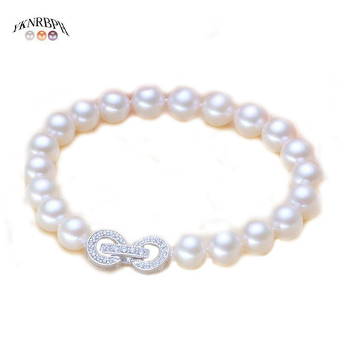 YKNRBPH-pulsera de perlas redondas para mujer, de plata de ley S925, para boda, joyería fina, pulseras ► Foto 1/6