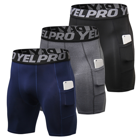 Paquete de 3 pantalones cortos de compresión para hombre, para entrenamiento, Maratón, secado rápido, gimnasio, entrenamiento activo, con bolsillo ► Foto 1/6