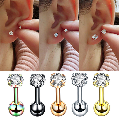 Pendientes Piercing Tragus helicoidal de acero inoxidable, 1 par/2 Uds., pequeño, redondo, Cz, cartílago del trago, 16G, 4 puntas ► Foto 1/6