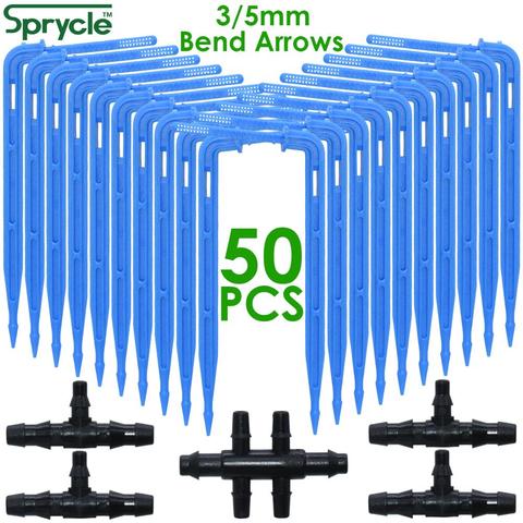 SPRYCLE 50X curva flecha gotero microkit de riego por goteo emisores 3/5mm jardín manguera de riego ahorro cuentagotas conector de efecto invernadero ► Foto 1/6