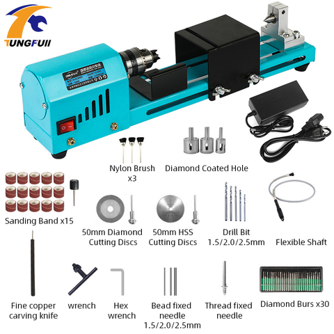 Minimáquina de torno de madera de 150W, herramienta rotativa ajustable de velocidad, Perla de Buda, pulido, bricolaje, herramienta de carpintería, 12V/24V, 1 Juego ► Foto 1/6