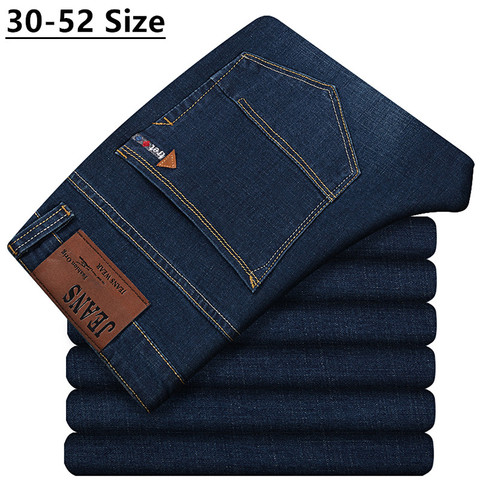 Pantalones vaqueros de talla grande para hombre, Jeans clásicos holgados, rectos, elásticos, color negro y azul, para otoño e invierno, 42, 44, 46, 48, 50, 52 ► Foto 1/6