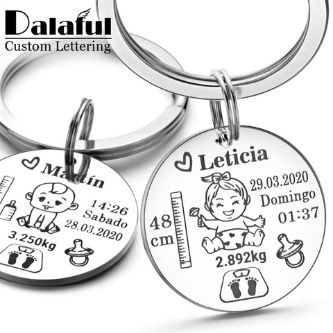 Llavero personalizado bonito para bebés, niños y niñas, con nombre de altura al nacimiento para recién nacidos, llavero conmemorativo nuevo para regalo de mamá y papá P026_C ► Foto 1/6