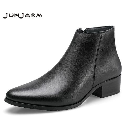 JUNJARM 2022 botas de tobillo para hombres botas de cuero genuino para hombres botas de moda para hombres botas de Chelsea negro cómodo calzado para hombres ► Foto 1/6