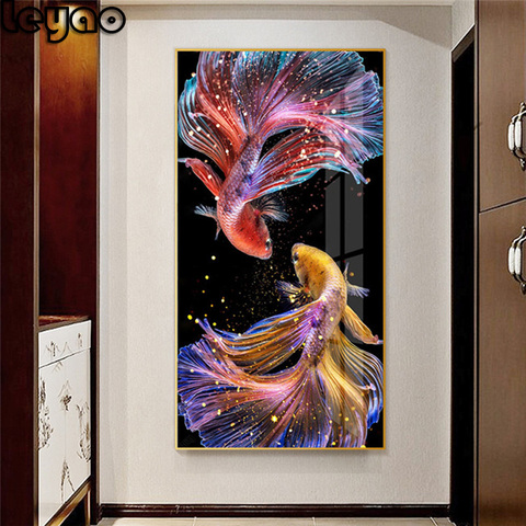 Pintura de diamante 5D DIY de gran tamaño, Kit de Arte de pescado cuadrado redondo completo, bordado de diamantes, mosaico de animales, decoraciones para el hogar ► Foto 1/6