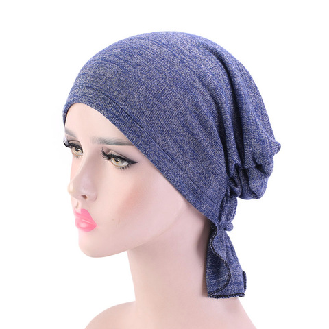 Gorro de algodón elástico para mujer, hiyab musulmán para quimio de cáncer, turbante, cubierta para pérdida de pelo, pañuelo para la cabeza, Bandana preatada ► Foto 1/6