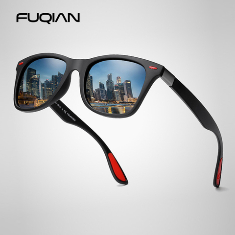 FUQIAN-Gafas de sol polarizadas para hombre y mujer, lentes de conducción cuadradas clásicas, de plástico, a la moda, color negro, UV400 ► Foto 1/6