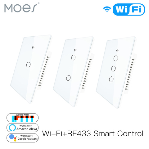 Panel de vidrio de interruptor inteligente, con luz de pared inteligente WiFi RF433 y Wi-Fi, aplicación remota para Tuya Smart Life, funciona con Alexa, Google Home, 1/2/3 entradas ► Foto 1/6