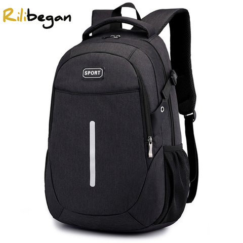 Mochila para ordenador portátil de nailon con rayas reflectantes para hombre, morral de viaje de gran capacidad, informal, sólido ► Foto 1/6